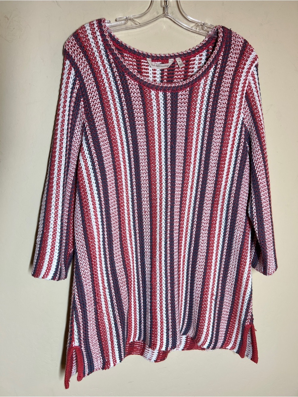 Soft Surroundings Red, Navy & White Striped Knit Tunic